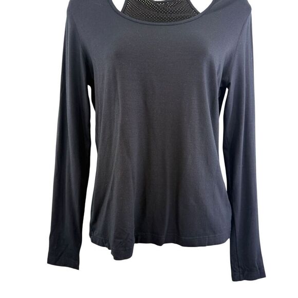 Akris Punto Knit Top Size 10 Cotton Mock Neck Black Pullover Back Zip - Picture 8 of 16